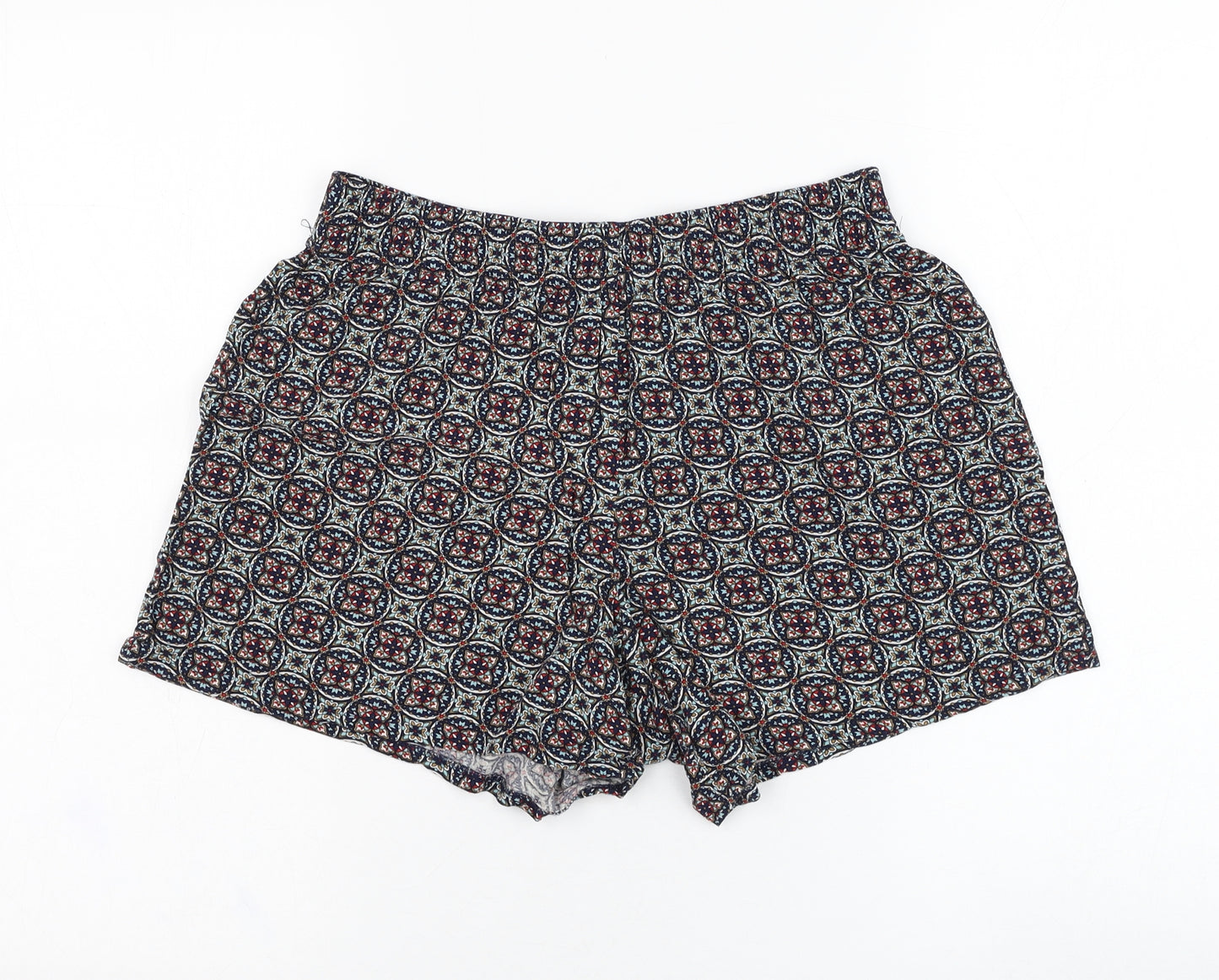 Papaya Womens Blue Geometric Viscose Culotte Shorts Size 8 L4 in Regular
