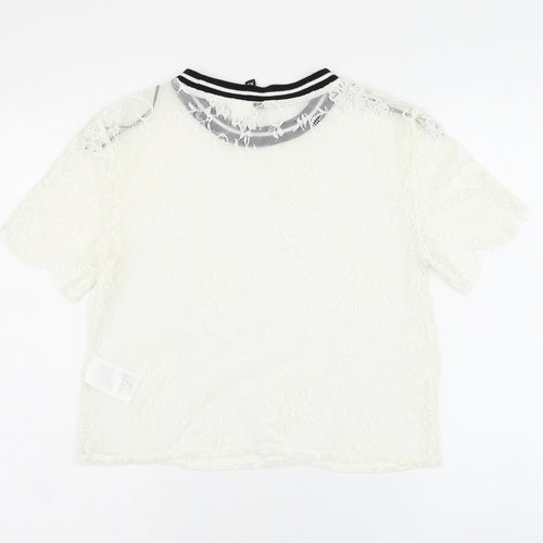 H&M Womens White  Polyamide Basic T-Shirt Size XS Round Neck - Lace