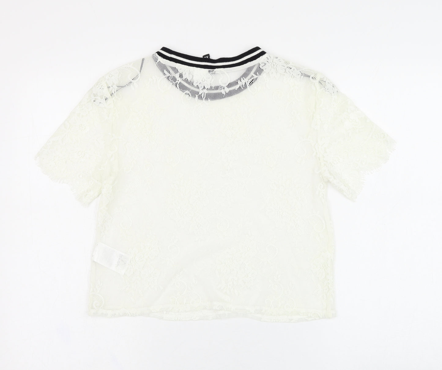 H&M Womens White  Polyamide Basic T-Shirt Size XS Round Neck - Lace
