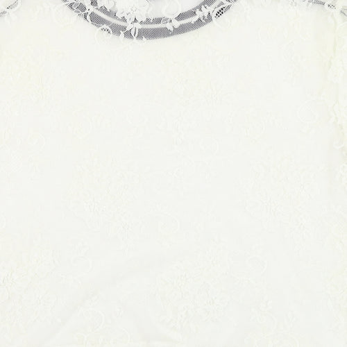 H&M Womens White  Polyamide Basic T-Shirt Size XS Round Neck - Lace