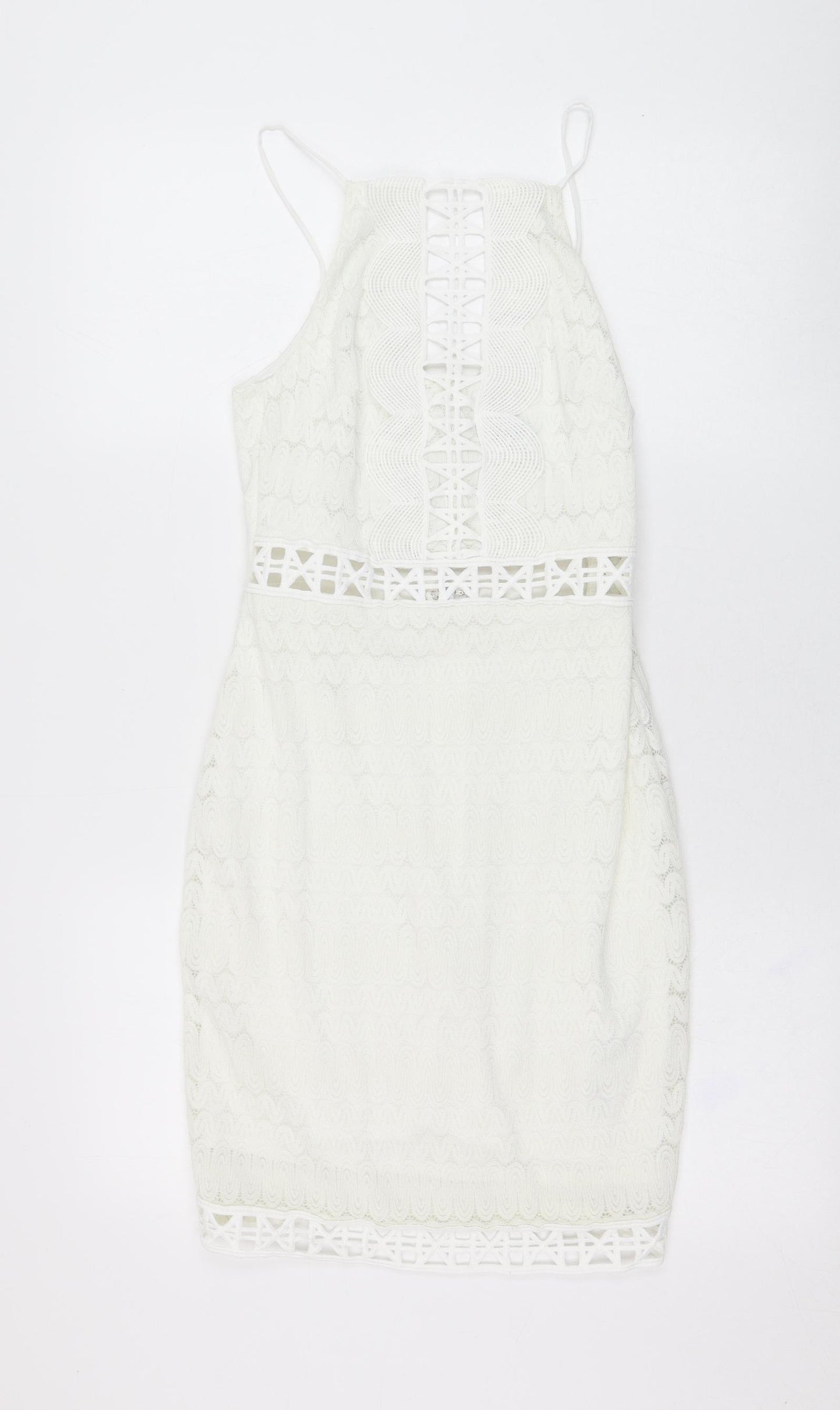 Topshop Womens Ivory  Nylon Pencil Dress  Size 8  Square Neck Hook & Loop