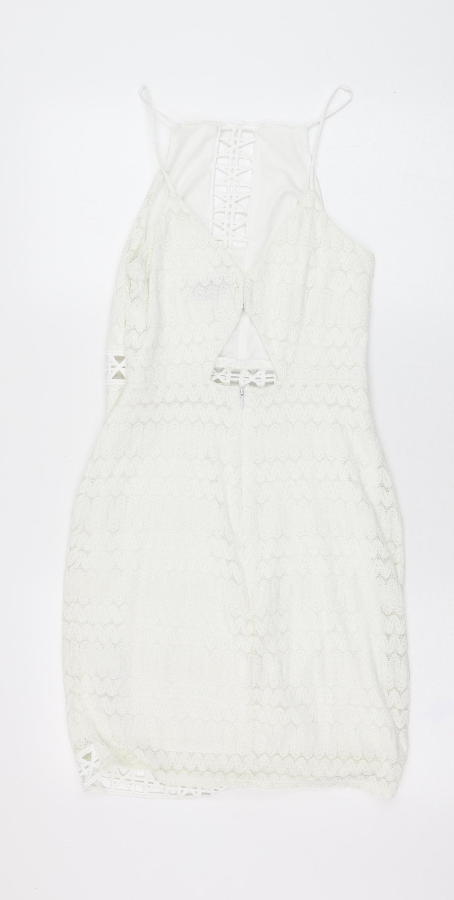 Topshop Womens Ivory  Nylon Pencil Dress  Size 8  Square Neck Hook & Loop