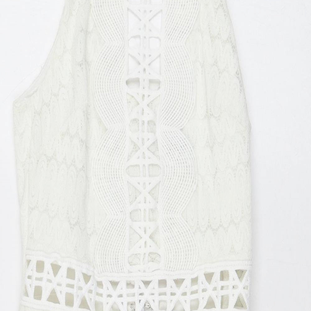 Topshop Womens Ivory  Nylon Pencil Dress  Size 8  Square Neck Hook & Loop