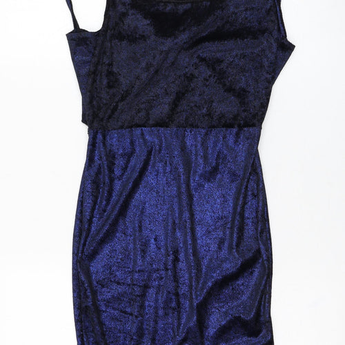 PRETTYLITTLETHING Womens Blue  Polyester Pencil Dress  Size 6  Square Neck Tie