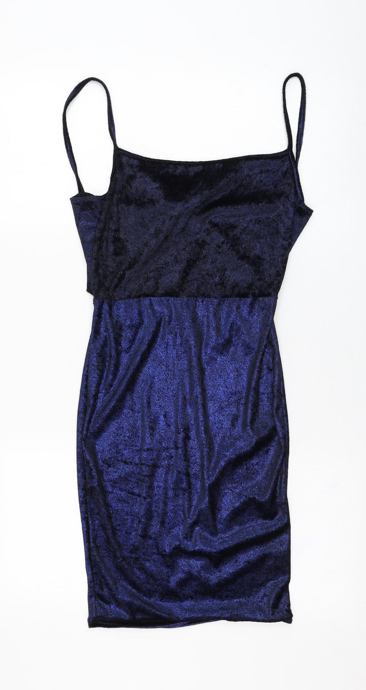 PRETTYLITTLETHING Womens Blue Polyester Pencil Dress Size 6 Square Neck Tie