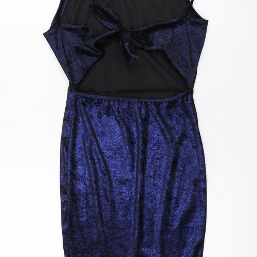 PRETTYLITTLETHING Womens Blue  Polyester Pencil Dress  Size 6  Square Neck Tie