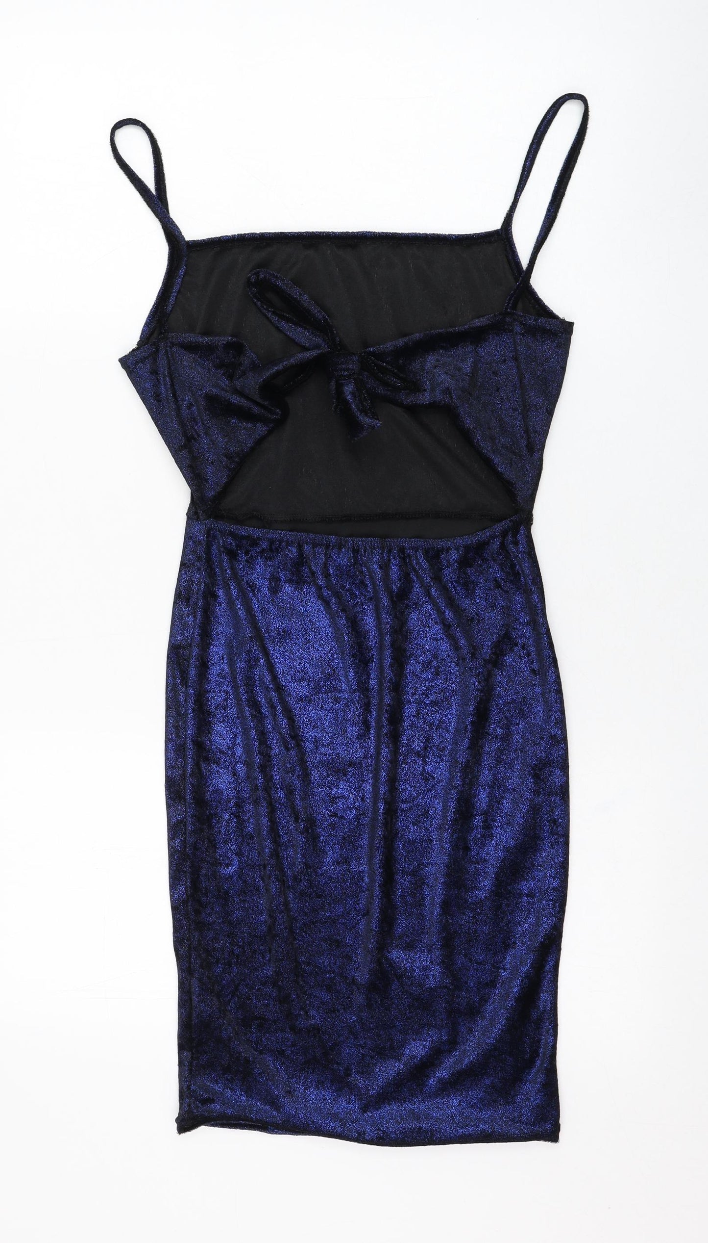 PRETTYLITTLETHING Womens Blue  Polyester Pencil Dress  Size 6  Square Neck Tie