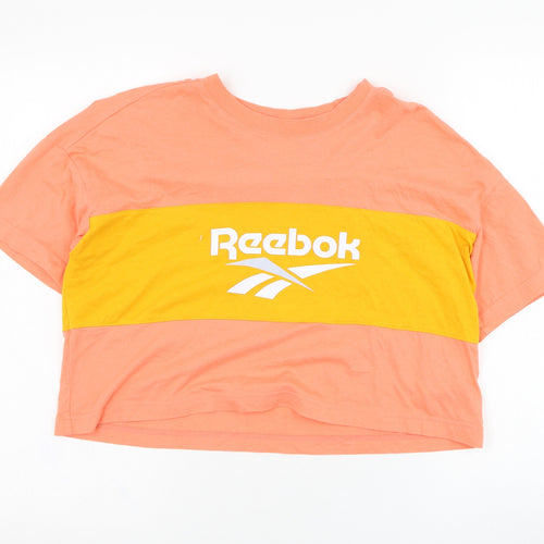 Reebok Womens Pink  Cotton Cropped T-Shirt Size 4 Round Neck