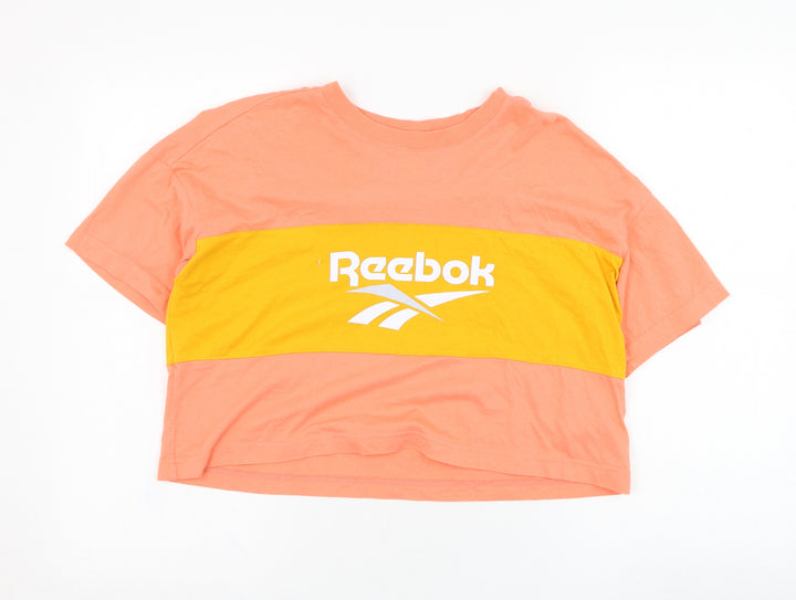 Reebok Womens Pink Cotton Cropped T-Shirt Size 4 Round Neck