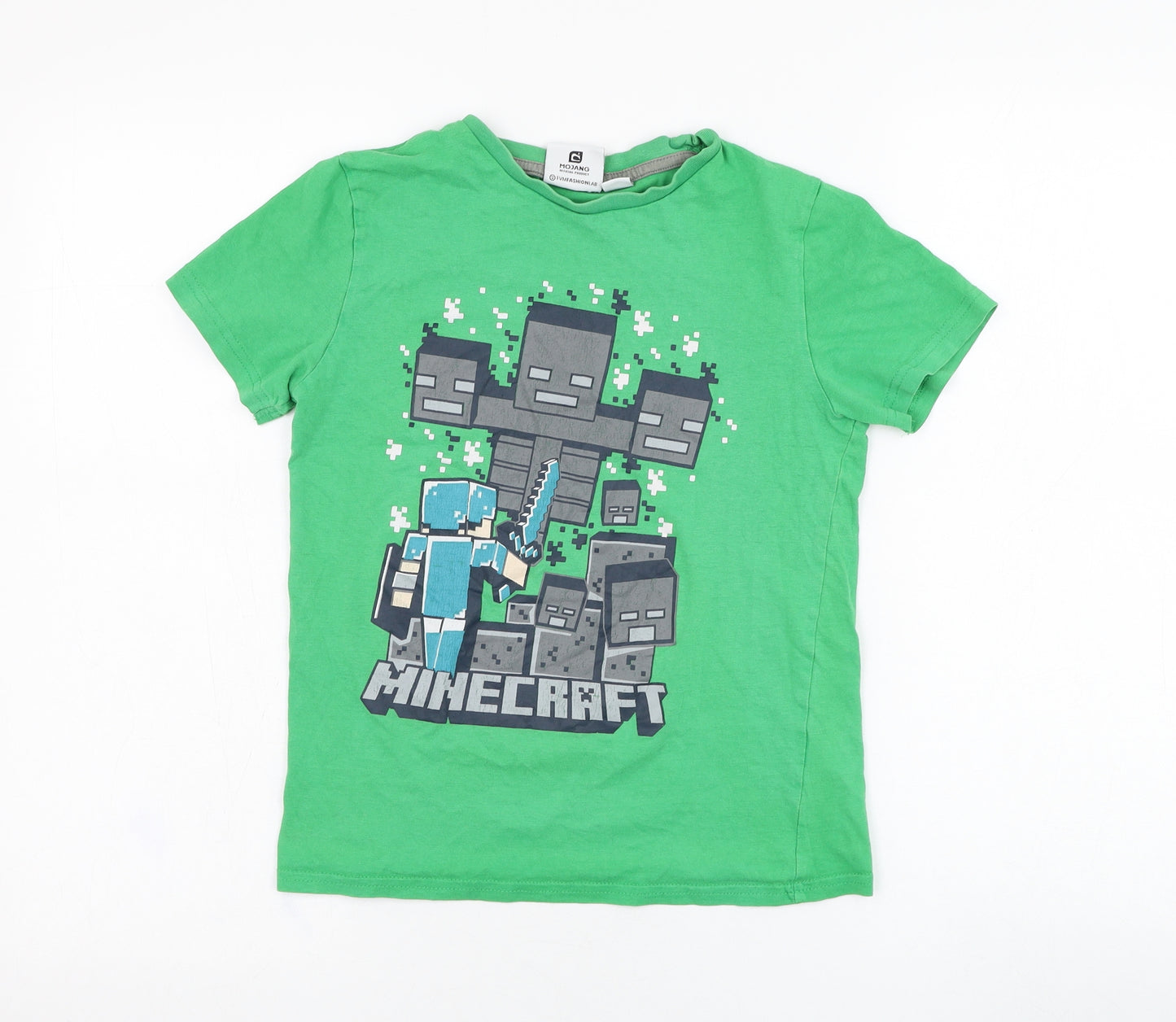 Primark Boys Green  Cotton Basic T-Shirt Size 10-11 Years Round Neck Pullover - Minecraft