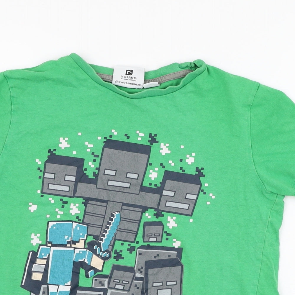 Primark Boys Green  Cotton Basic T-Shirt Size 10-11 Years Round Neck Pullover - Minecraft