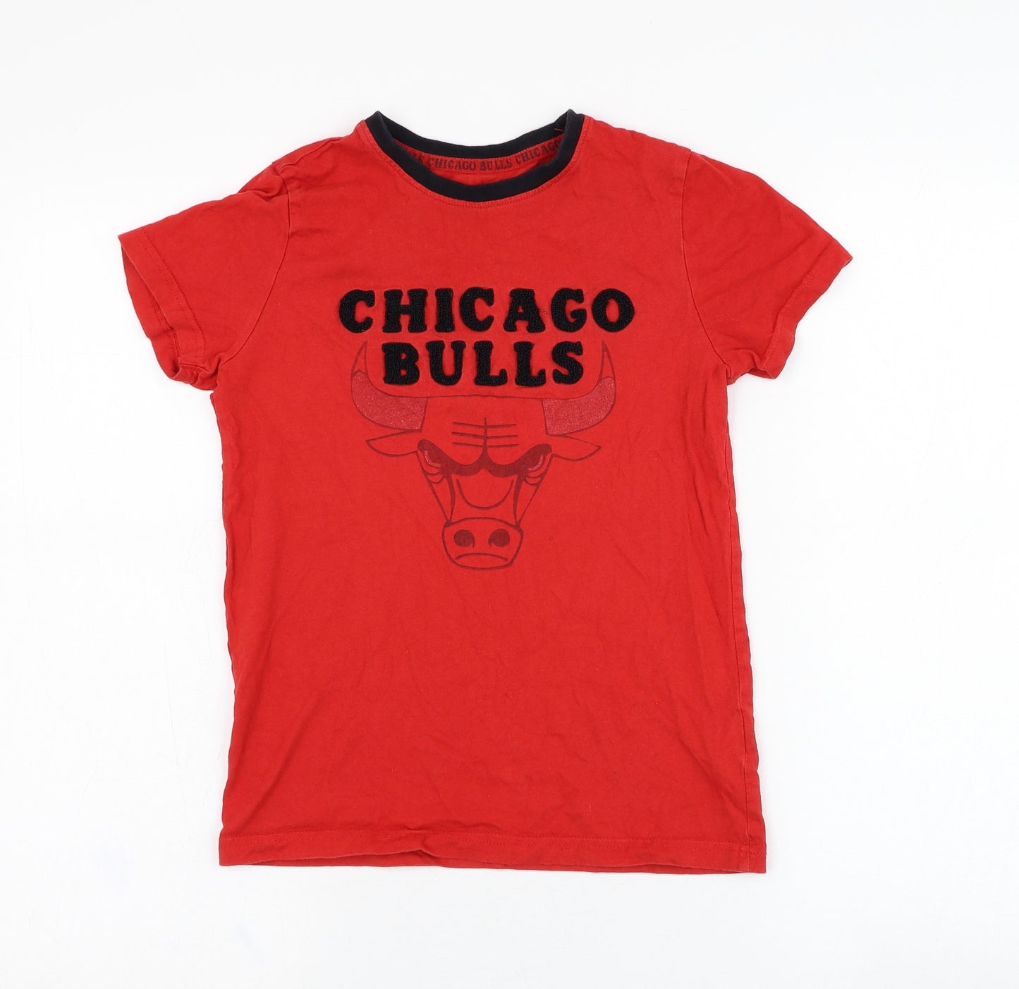 Primark Boys Red  Cotton Basic T-Shirt Size 9-10 Years Round Neck Pullover - Chicago Bulls