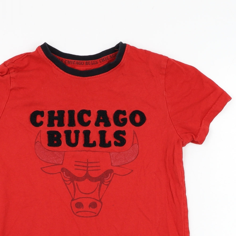 Primark Boys Red  Cotton Basic T-Shirt Size 9-10 Years Round Neck Pullover - Chicago Bulls
