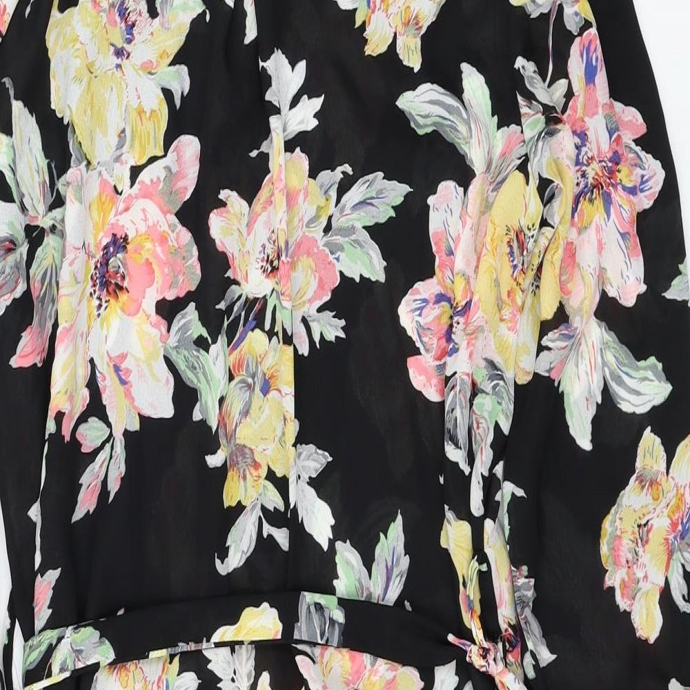 Boohoo Womens Black Floral Polyester Shirt Dress  Size 10  Collared Button
