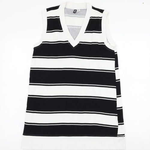 H&M Womens White Striped Cotton Vest Sweatshirt Size M  Pullover