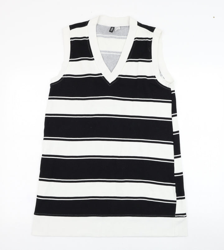 H&M Womens White Striped Cotton Vest Sweatshirt Size M Pullover