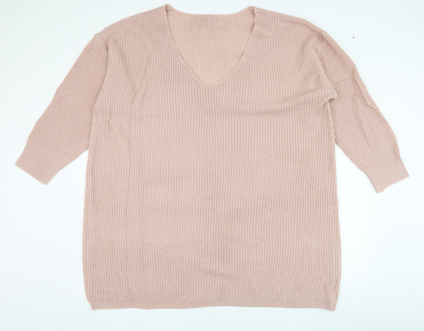 SheIn Womens Pink V-Neck  Acrylic Pullover Jumper Size 3XL