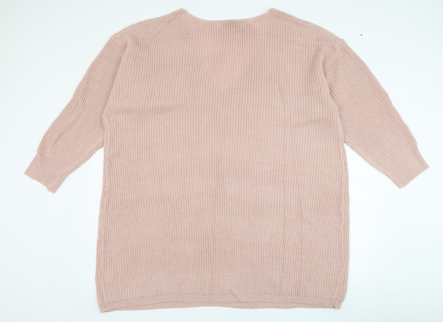 SheIn Womens Pink V-Neck  Acrylic Pullover Jumper Size 3XL