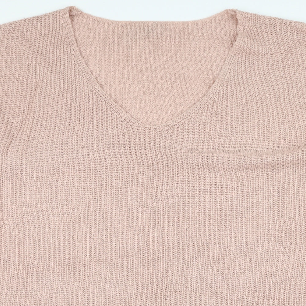 SheIn Womens Pink V-Neck  Acrylic Pullover Jumper Size 3XL