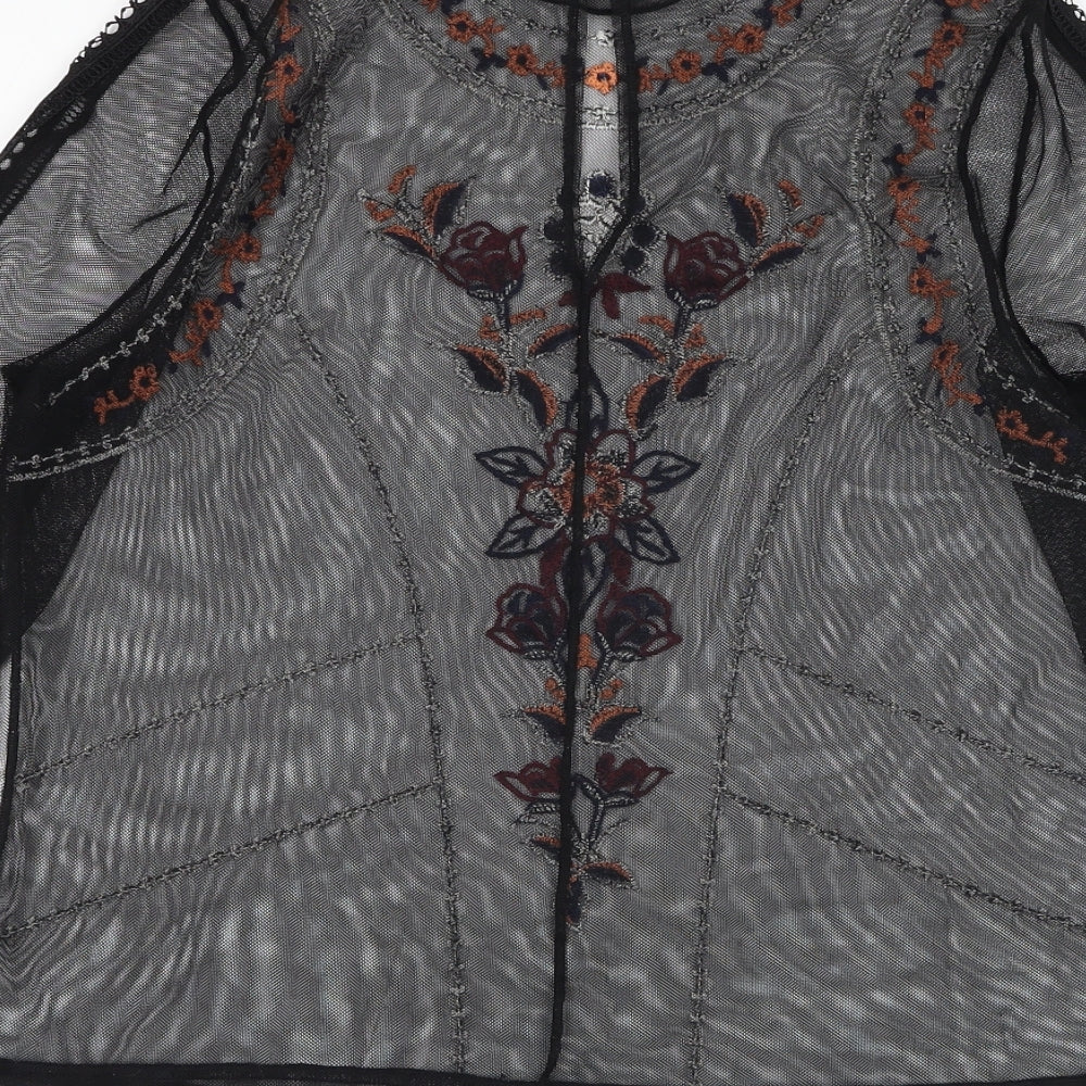 River Island Womens Black Floral Polyester Basic T-Shirt Size 10 Round Neck - Mesh
