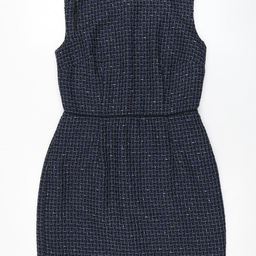 Warehouse Womens Blue  Polyester Pencil Dress  Size 12  Round Neck Zip