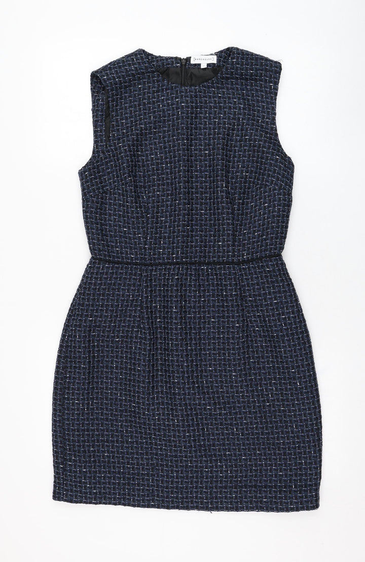 Warehouse Womens Blue  Polyester Pencil Dress  Size 12  Round Neck Zip