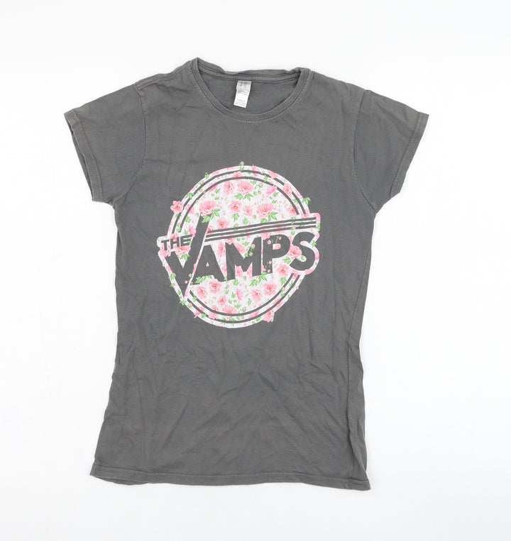 Gildan Womens Grey  Cotton Basic T-Shirt Size S Round Neck - The Vamps