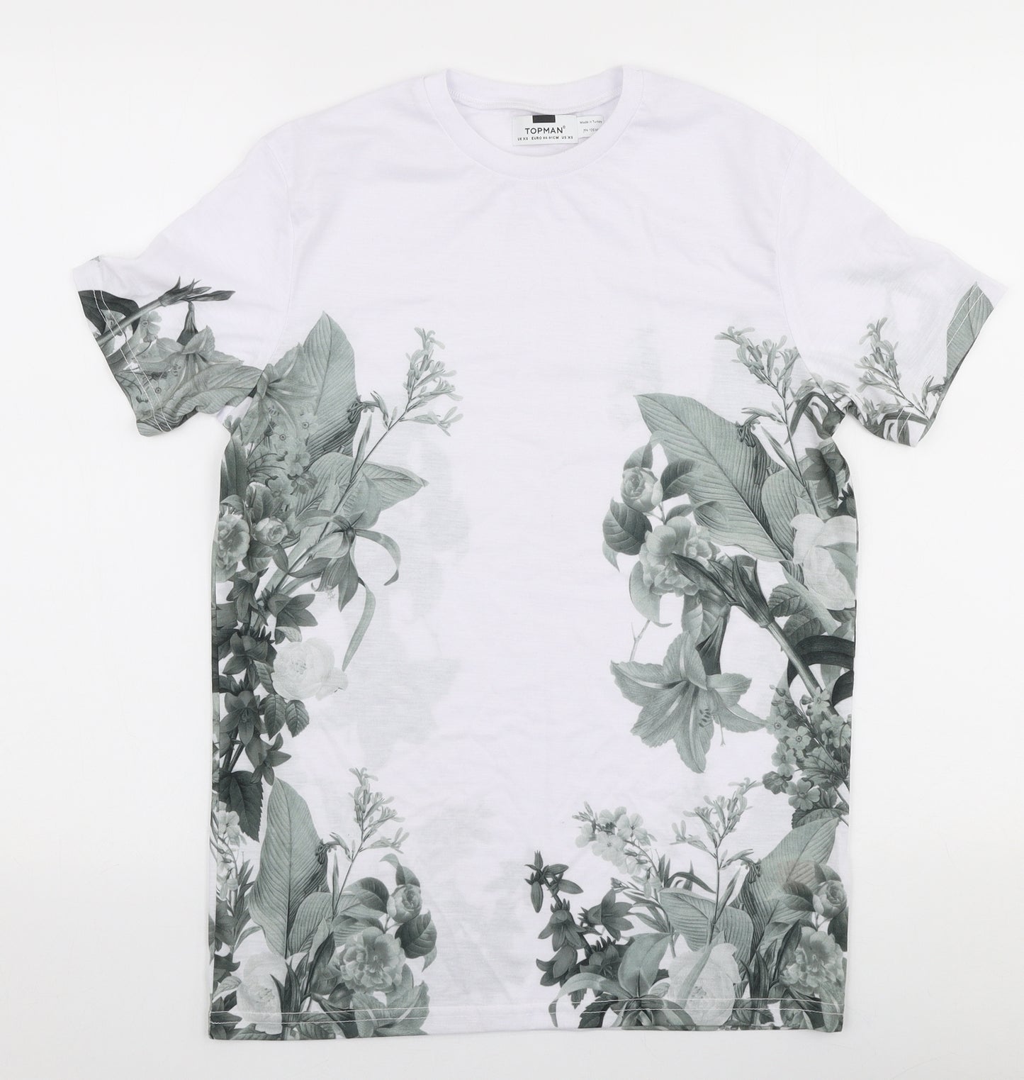 Topman Mens White Floral Polyester  T-Shirt Size XS Round Neck
