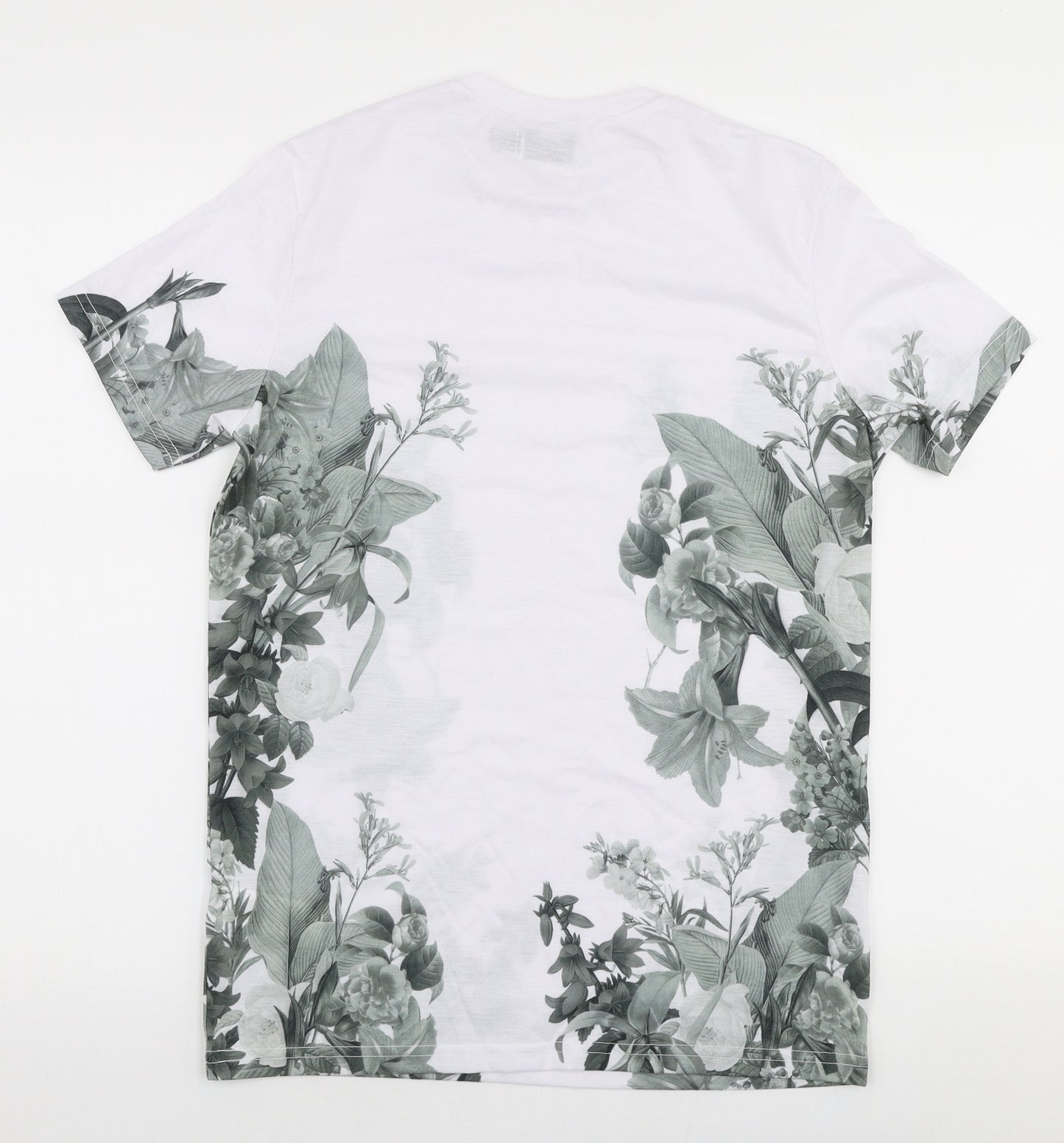 Topman Mens White Floral Polyester  T-Shirt Size XS Round Neck