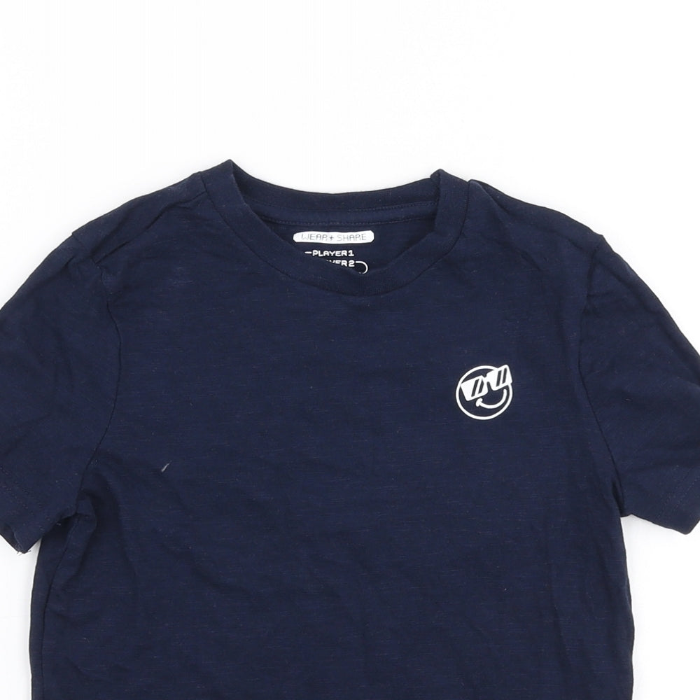 F&F Boys Blue  100% Cotton Jersey T-Shirt Size 5-6 Years Round Neck Pullover