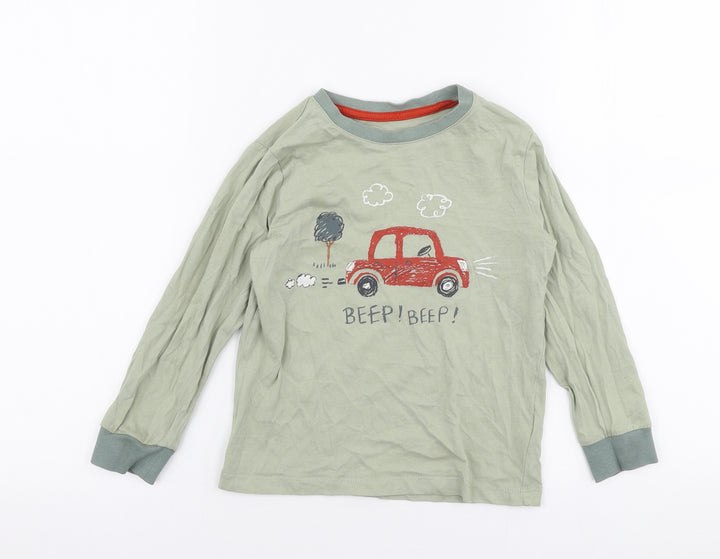F&F Boys Green  Cotton Jersey T-Shirt Size 5-6 Years Round Neck Pullover - Car