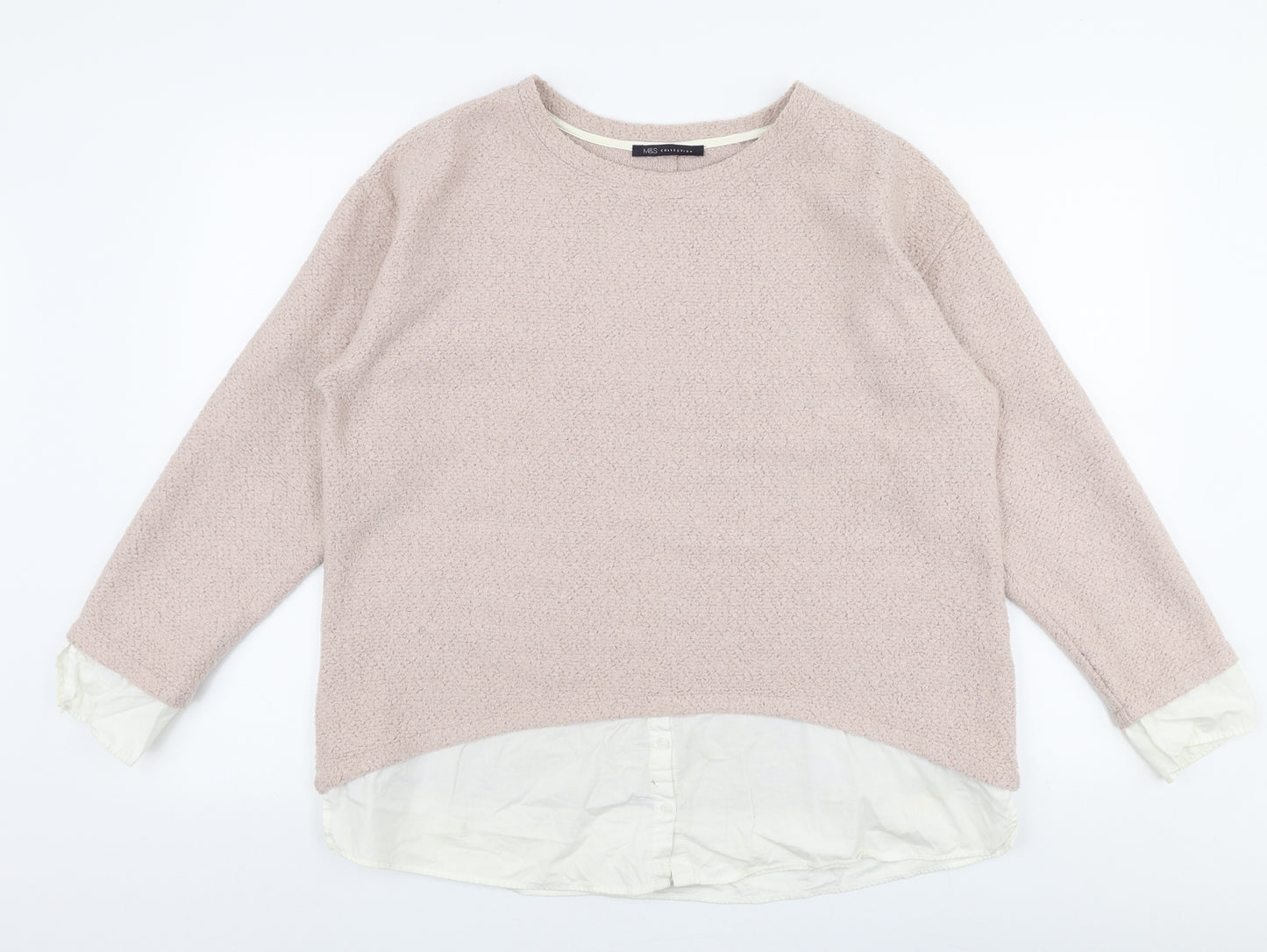Marks and Spencer Womens Pink Round Neck  100% Cotton Pullover Jumper Size 16