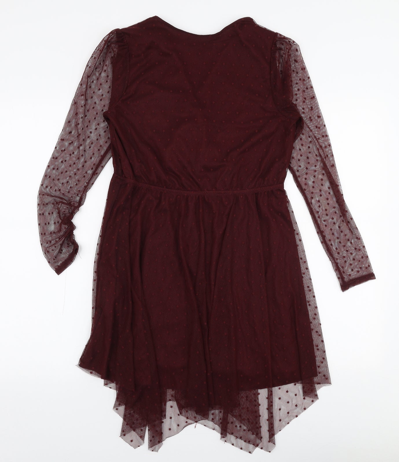 New Look Womens Red Polka Dot Nylon Skater Dress  Size 10  V-Neck Pullover