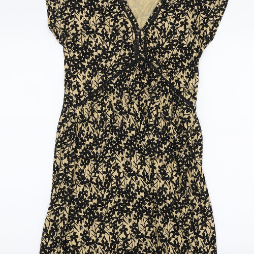 NEXT Womens Gold Floral Viscose A-Line  Size 8  V-Neck Pullover
