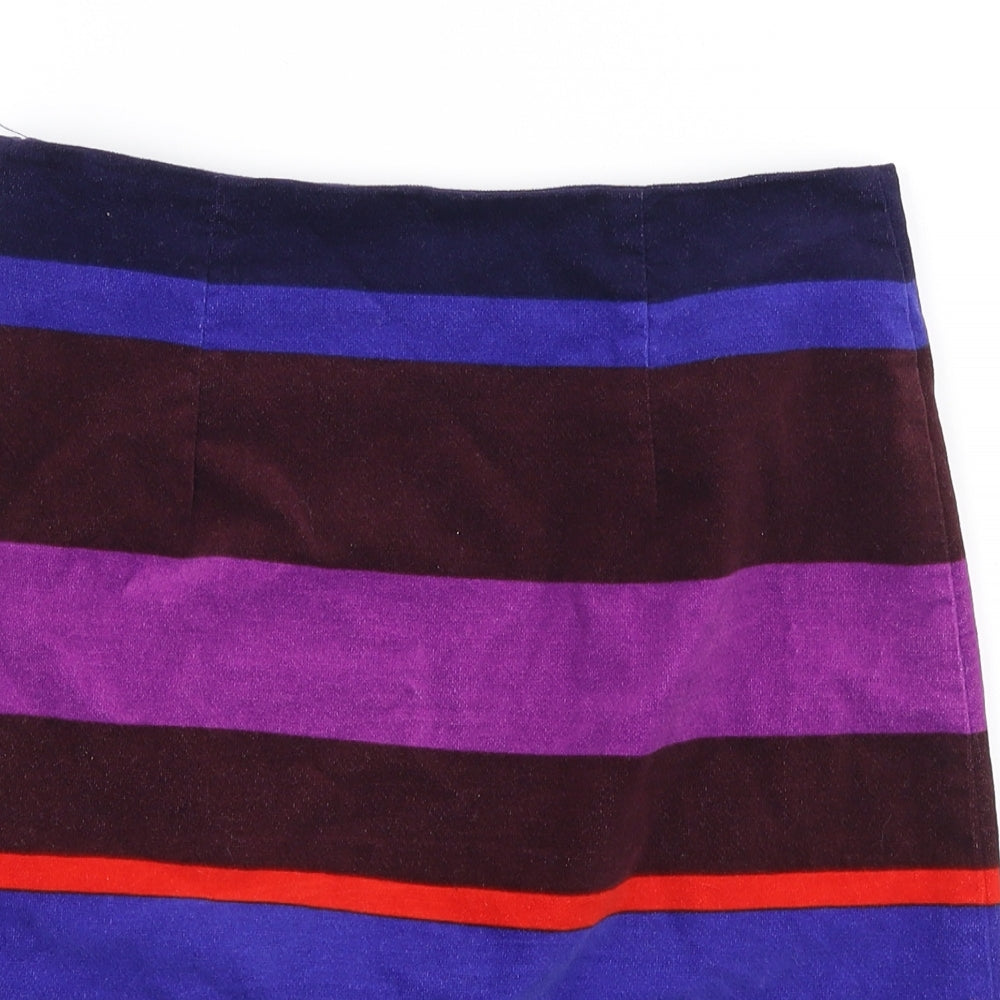 White Stuff Womens Multicoloured Striped Cotton A-Line Skirt Size 6   Zip