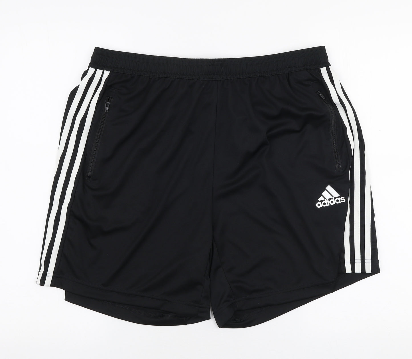 adidas Mens Black Striped Polyester Athletic Shorts Size XL L6.5 in Regular Drawstring