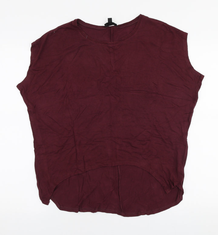 Topshop Womens Purple  Viscose Jersey T-Shirt Size 8 Round Neck