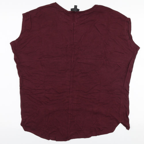 Topshop Womens Purple  Viscose Jersey T-Shirt Size 8 Round Neck