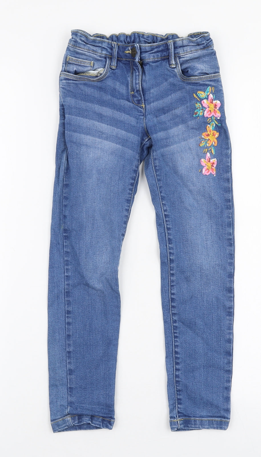 Nutmeg Girls Blue Floral Cotton Skinny Jeans Size 6-7 Years  Slim Zip
