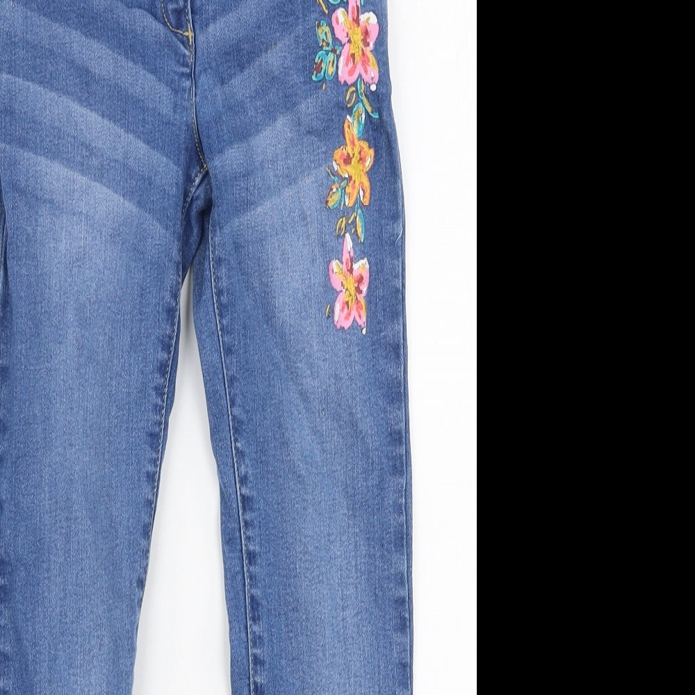 Nutmeg Girls Blue Floral Cotton Skinny Jeans Size 6-7 Years  Slim Zip
