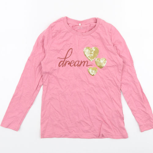 name it Girls Pink  100% Cotton Jersey T-Shirt Size 7-8 Years Round Neck Pullover - Dream