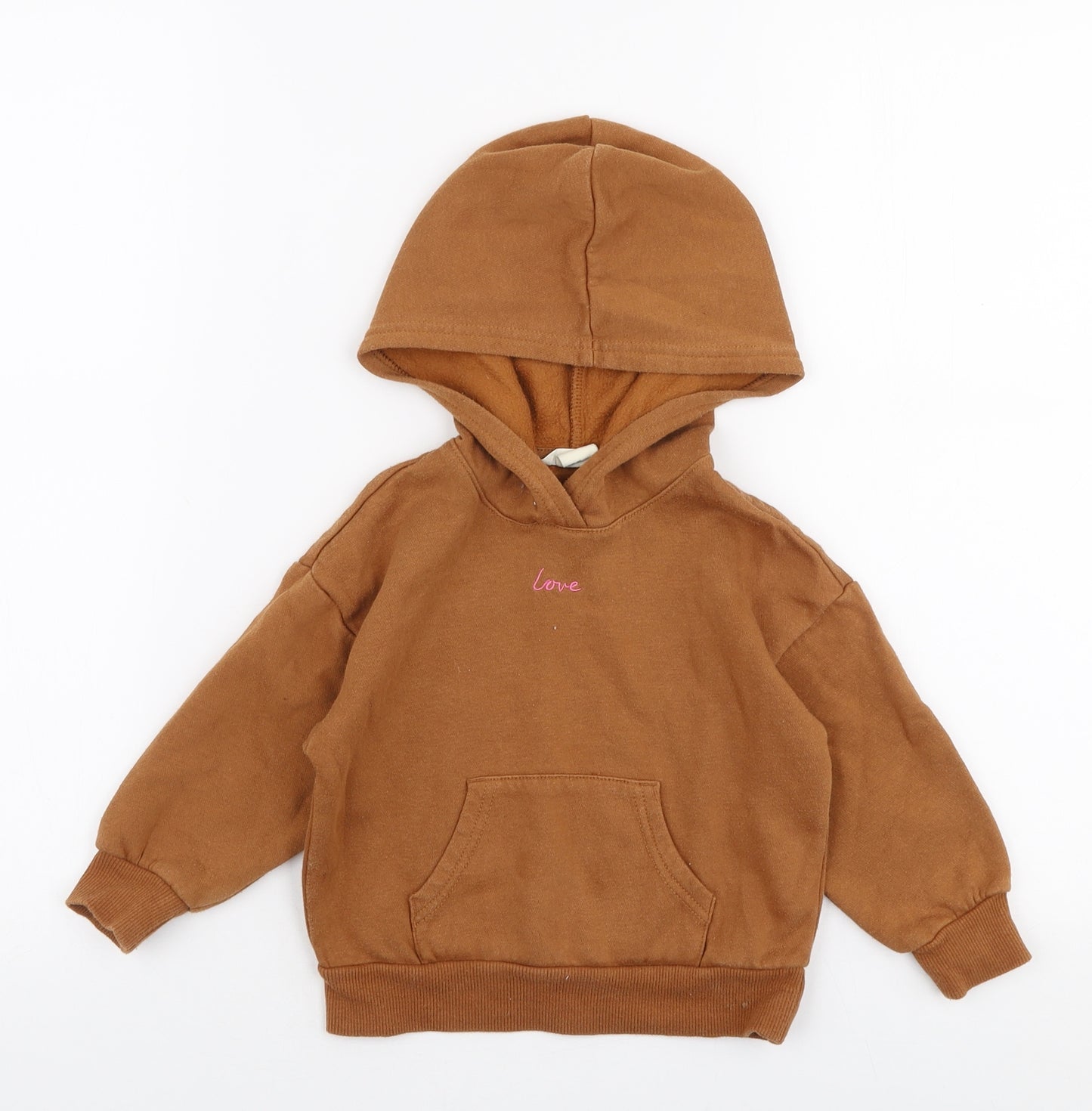 H&M Girls Brown  Cotton Pullover Hoodie Size 2-3 Years  Pullover