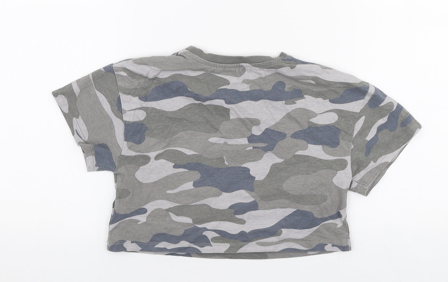 Primark Girls Green Camouflage 100% Cotton Cropped T-Shirt Size 7-8 Years Round Neck Pullover - Brooklyn