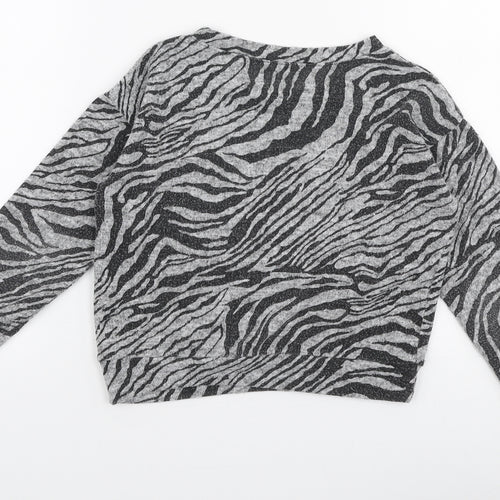 Miss Evie Girls Grey Round Neck Animal Print Polyester Pullover Jumper Size 7-8 Years  Pullover