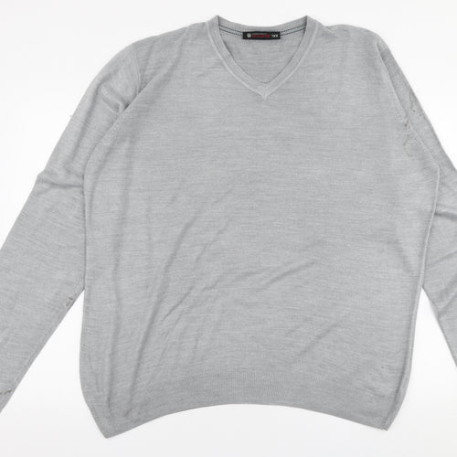 Burton Mens Grey V-Neck  Acrylic Pullover Jumper Size 2XL