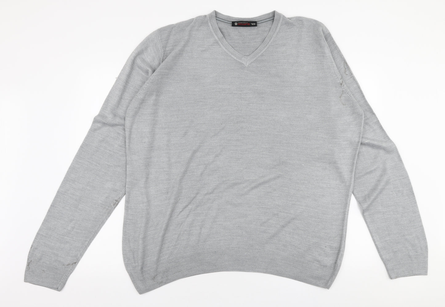 Burton Mens Grey V-Neck  Acrylic Pullover Jumper Size 2XL