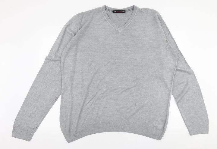 Burton Mens Grey V-Neck  Acrylic Pullover Jumper Size 2XL