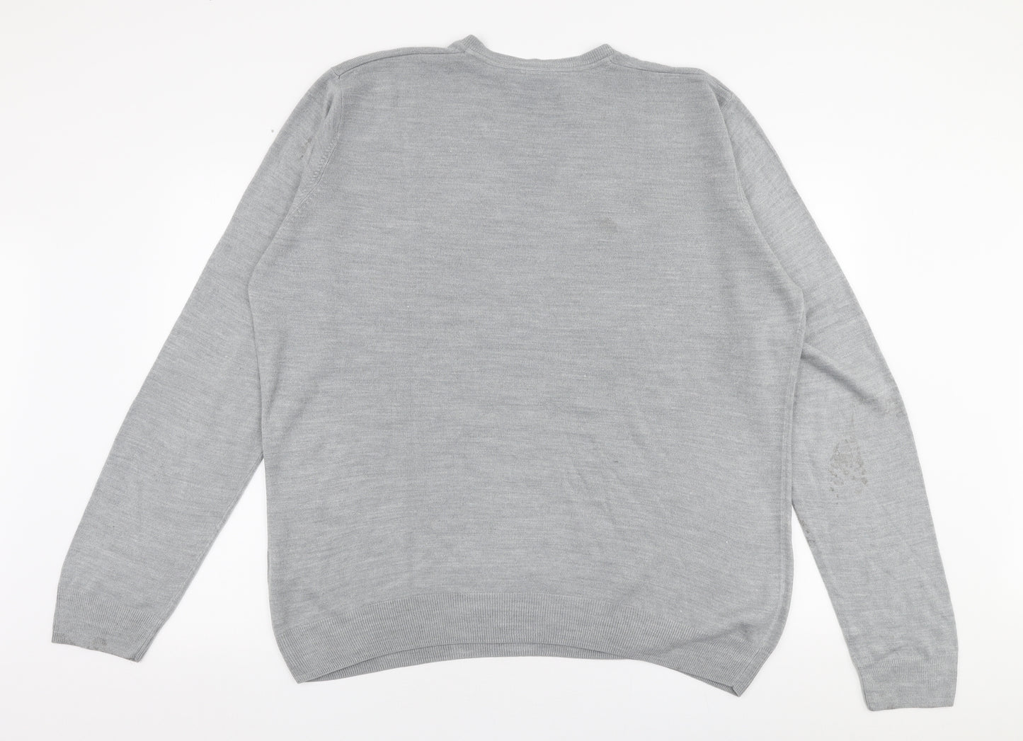 Burton Mens Grey V-Neck  Acrylic Pullover Jumper Size 2XL