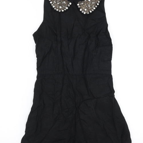 Topshop Womens Black  Viscose Playsuit One-Piece Size 8 L3 in Zip