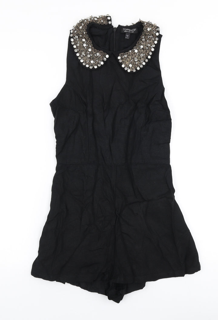 Topshop Womens Black Viscose Playsuit One-Piece Size 8 L3 in Zip